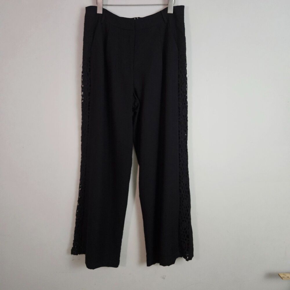Bohme Karie Pants XL Black Side Crochet Wide Leg Boho Business Casual